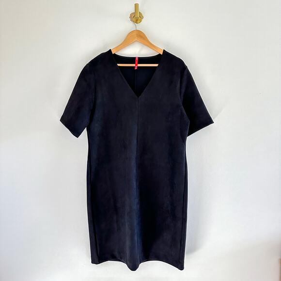 Spanx Faux Suede Column V-Neck Short Sleeve Dress Black XL - Picture 4 of 13